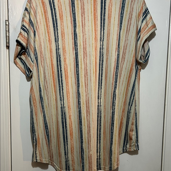 BOGO free -  FLT Studio blue, yellow, orange, brown, Striped Button-Down Shirt - Picture 5 of 5